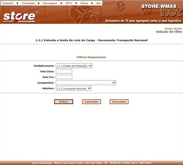 1.3.1 ENTRADA E SAÍDA DE LOTE DE CARGA - DOCUMENTO TRANSPORTE NACIONAL